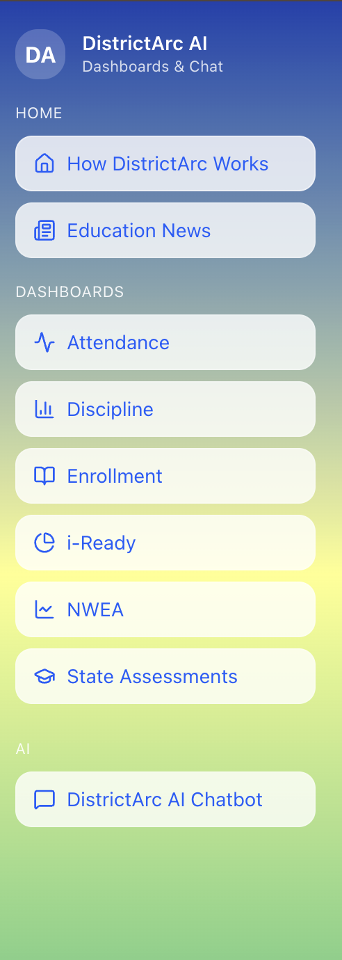 DistrictArc portal sidebar